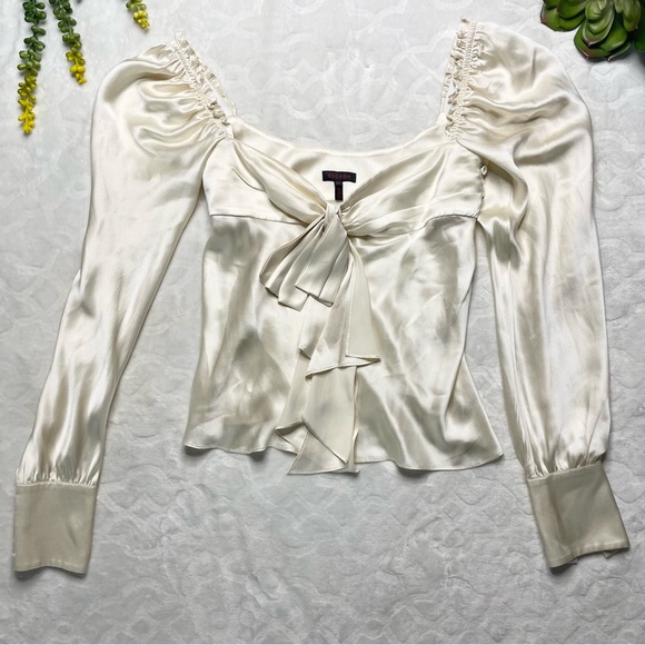 Escada Tops - Escada Silk Charmeuse Sweetheart Bow Neckline Off Shoulder Long Sleeve Blouse 34